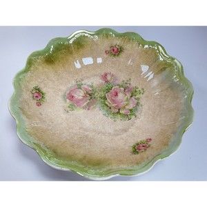 Vintage Unmarked Pink Roses Large Centerpiece Console Bowl